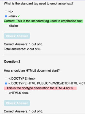 Correct and incorrect answers